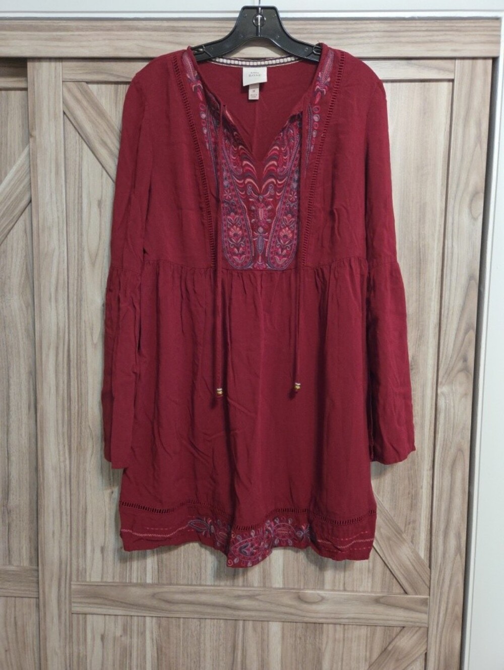 Burgundy Embroidered Boho Tunic Dress